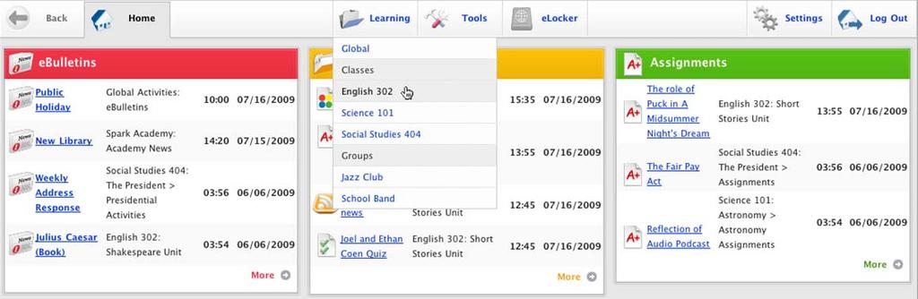 Roll the mouse pointer over the Learning tab. The Learning drop-down list appears. 2.
