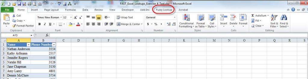 The following example uses the tables from Exercise 4 demonstrated in the FAST Excel Lookups class, which has two worksheets, Phone_List and Email_List.