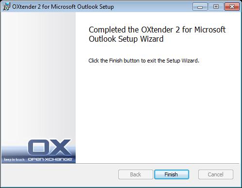 Installing the OXtender 2 for Microsoft Outlook Setting up profiles in Microsoft Outlook a. b. To complete the installation, click on Finish. The OXtender 2 for Microsoft Outlook is installed. 3.3.1.