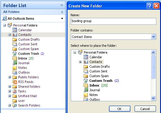 Using Outlook and the OXtender 2 for Microsoft Outlook Creating Public Folders The folder types Notes and Journal are not natively supported by Open-Xchange Server. Figure 5.2. Creating a personal folder 5.