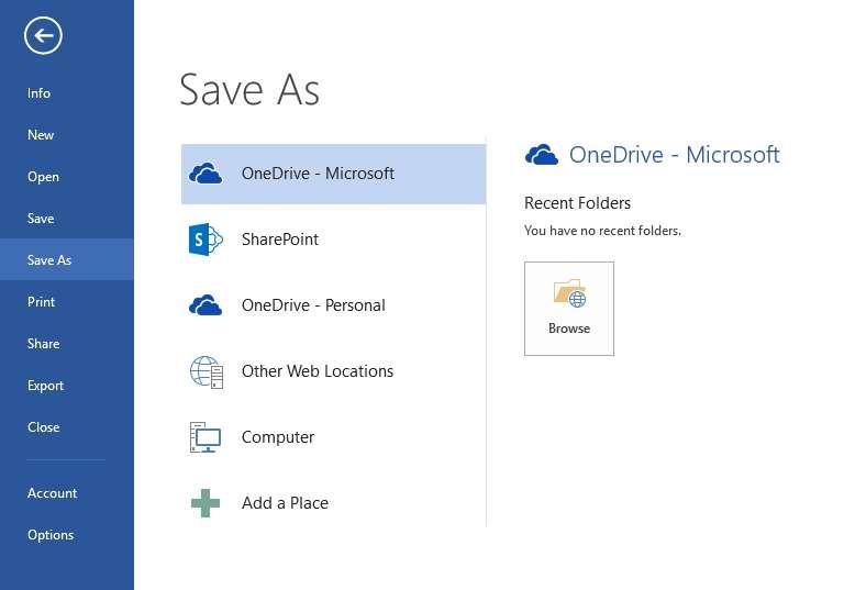 Access OneDrive for Business from Microsoft Office You can save, open, and share files in OneDrive for Business directly from Office 2016 applications, including Word 2016, Excel 2016, PowerPoint