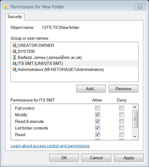 Changing Permissions If you want people within the group to be able to make changes within the folder, such as create new folders, documents or edit existing ones, then put a tick against the Modify