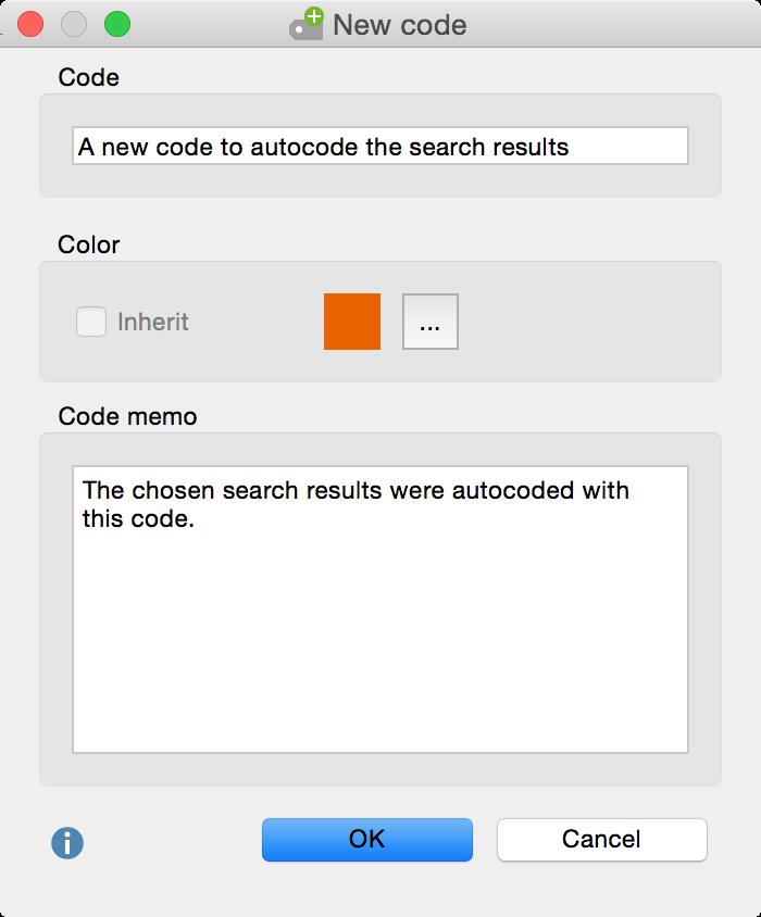 Autocode search results: Define a new code 1.