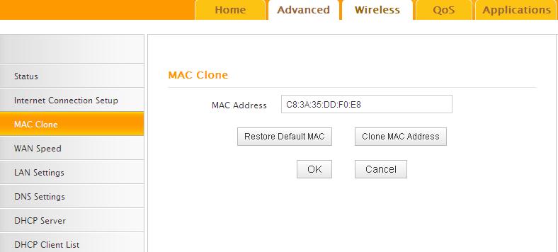 3.3 MAC Clone Wireless N300 Home Router This section allows you to configure Device s WAN MAC address. 1. MAC Address: Config device s WAN MAC address. 2.