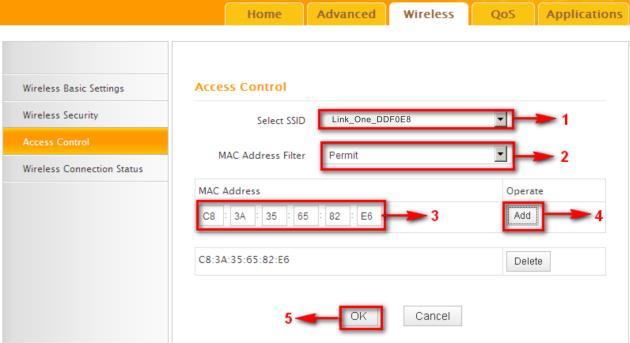 Step4. Click OK to save your settings. You can add more wireless MAC addresses you wish to allow.