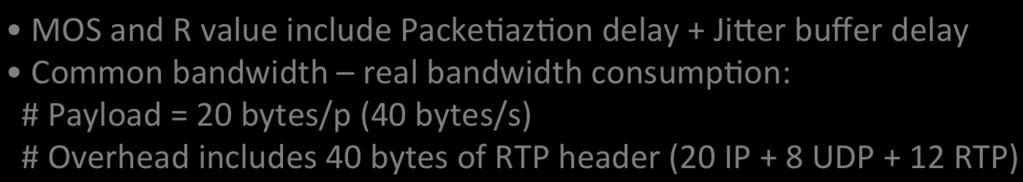 real bandwidth consump8on: # Payload = 20 bytes/p (40