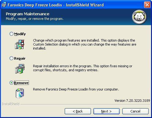 38 Uninstalling Deep Freeze Uninstalling Deep Freeze Loadin using the Installer Complete the following steps to install Deep Freeze Loadin: 1.
