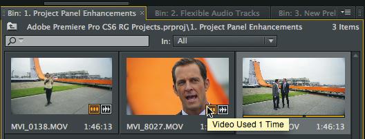 New Project panel views View, sort, and arrange media more easily than ever before by viewing resizable 16:9 thumbnails of your clips directly in the Project panel.