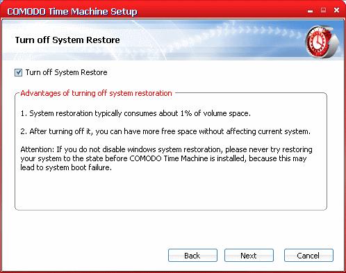 This is optional. Select the checkbox 'Turn off System Restore' and click 'Next'. Tip: You can also turn On/Off System Restore from Windows Start menu.