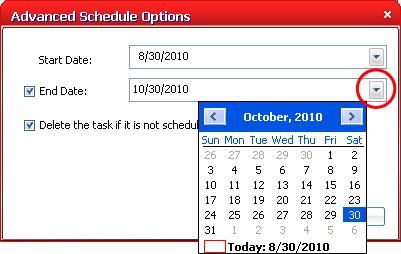 for the selection of the date. If you are not going to use the schedule after the completion date, select the check box 'Delete the task if it is not scheduled to run again'.