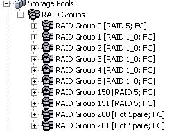 RAID groups CLARiiON storage groups The VMware vsphere 4. servers were all entered within a single CLARiiON storage group to allow all servers access to shared data stores.