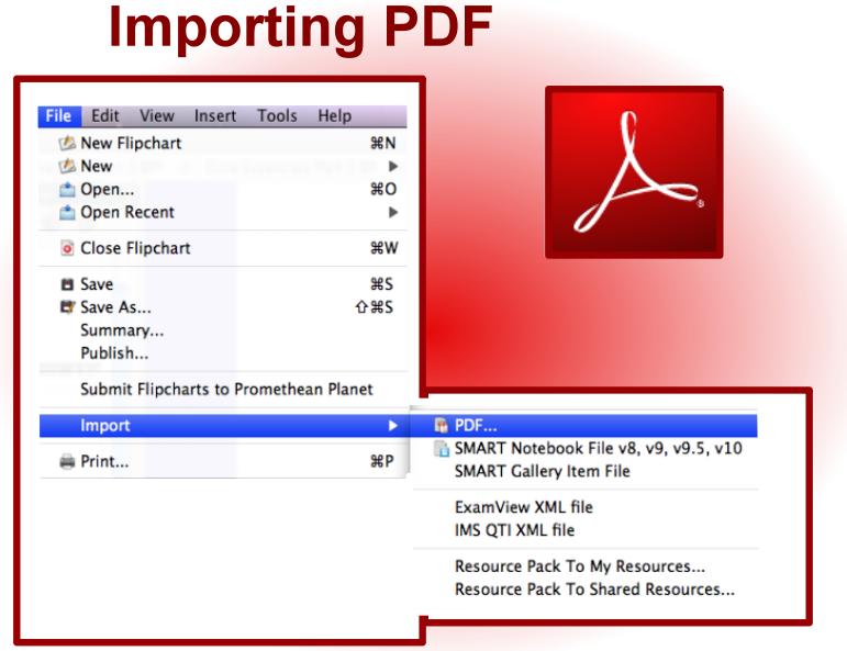 Importing PDFʼs From the File Menu > Import > PDF Select the PDF you want to import