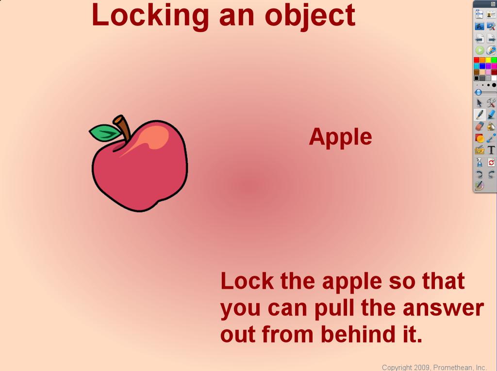 picture of the apple on top of the word.