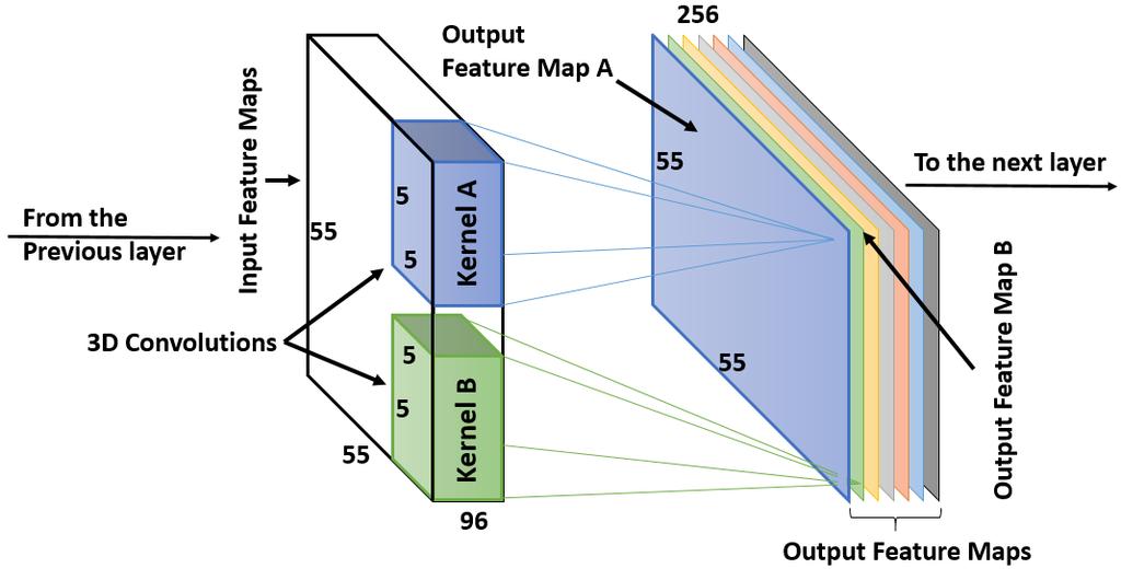 the result of the 3D convolution of a kernel with all of the input features maps (i.e., the number of output feature maps are equal to the number of kernels). B. Parallelism in DCNNs Fig. 1.