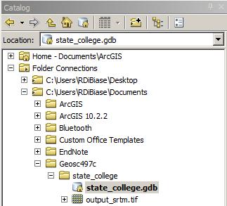 1.3 Creating a file geodatabase and adding data to the Table of Contents You will need to create a folder in My Documents to organize the lab datasets for the semester perhaps call it Geosc497c.