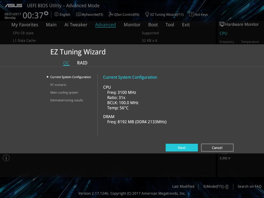 2.2.4 EZ Tuning Wizard EZ Tuning Wizard allows you to overclock your CPU and DRAM, computer usage, and CPU fan to their best settings. You can also easily set RAID in your system using this feature.