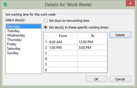Make a Flowchart in imindq Figure 165. Details for Work Weeks dialog 1. In the Set working times for this work week section click on the each day from the week and insert the specific working time.