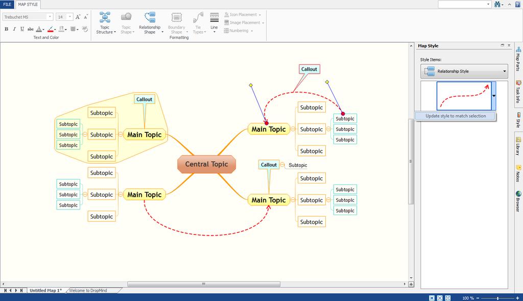 Create a Mind Map Figure 64. imindq map in Edit style mode Export your Mind Map as MS PowerPoint Presentation The procedure for exporting the slides from imindq into PowerPoint is very easy: 1.