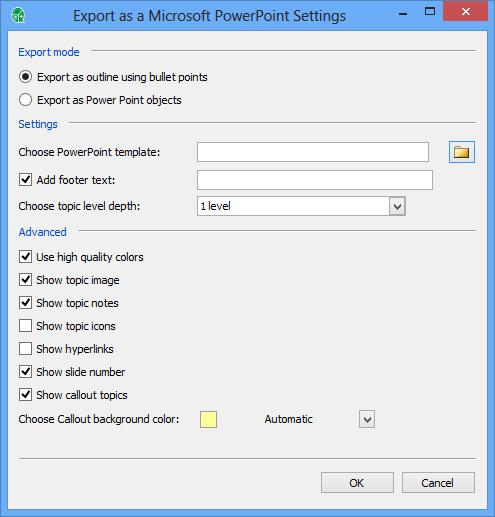 Export to Microsoft PowerPoint Settings dialog If you choose to export your