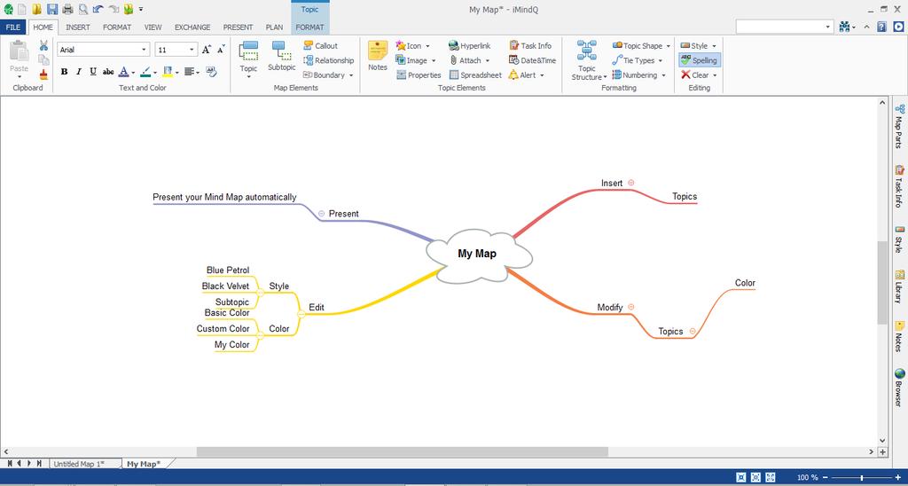 Create a Mind Map You can open a freestyle map with an interesting default map style from the File Menu New Organic Map. In the figure below, it is presented how a freestyle map will look like.