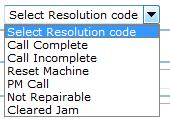 The user can then select these fields to modify the date or time as required. Resolution Code The Resolution Codes drop down menu is populated from the main Miracle Service database.