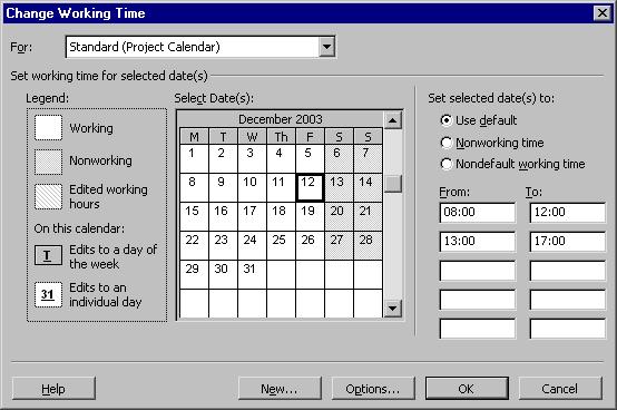 PAGE 27 - PROJECT 2003 - FOUNDATION LEVEL MANUAL Click on New. The Create New Base Calendar dialog box will open: Enter a descriptive name for the new calendar.