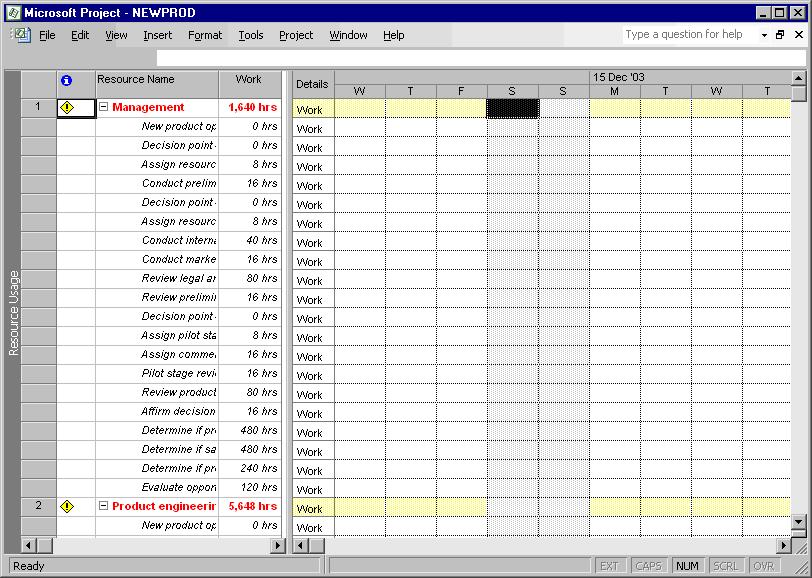 PAGE 76 - PROJECT 2003 - FOUNDATION LEVEL MANUAL This view can be used for entering and editing resource information, or assigning tasks. To assign or reassign a task, drag and drop between resources.