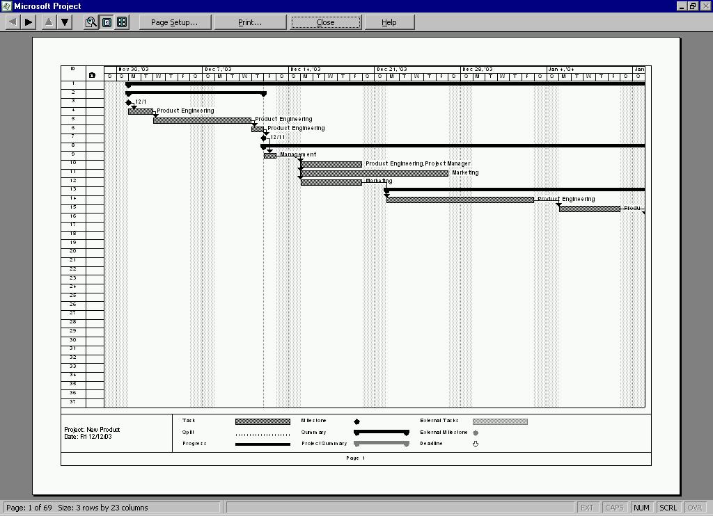 PAGE 78 - PROJECT 2003 - FOUNDATION LEVEL MANUAL A toolbar is available to navigate in Print Preview mode: Scroll arrows - displays the previous page, next page or page above or below the currently