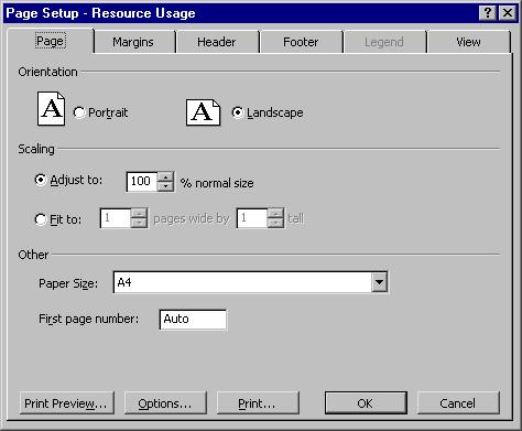 PAGE 79 - PROJECT 2003 - FOUNDATION LEVEL MANUAL Understanding Page Setup Using Page Setup The Page Setup dialog box allows you to customise your document to your specifications and/or needs.