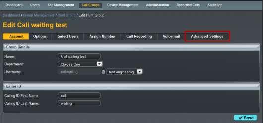 Once you are in the Edit Hunt Group screen, select "Advanced Settings".