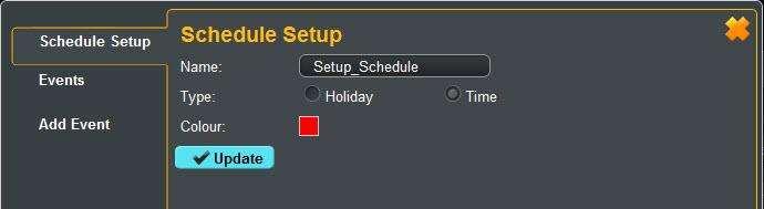 "Schedule Setup" will allow you to change the name, type and colour of the schedule.