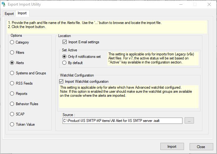 Alerts 1. Click Alerts option, and then click the browse button. Figure 16 2. Locate All alert for IIS SMTP Server.
