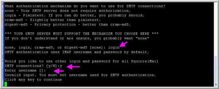 Type 7 for configure SMTP authentication any type y for