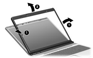 5. Flex the inside edges of the left and right sides (1) and the top edge (2) of the display bezel until the