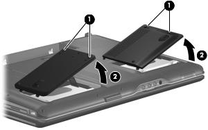 3. Lift the right side of the hard drive cover (2), swing it to left, then remove the cover.