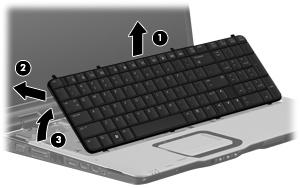 8. Swing the keyboard (3) up and forward until it rests on the palm rest. 9.