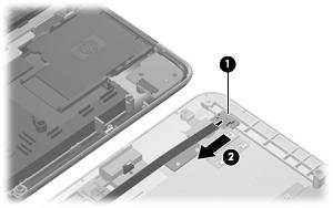 9. Release the ZIF connector to which the fingerprint reader board cable (1) is attached and disconnect the cable (2) from the