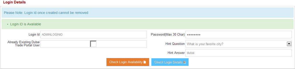 Click on Check Login Availability to check whether the login id entered is