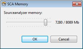 13. (Optional) To specify the amount of memory SCA uses for scanning, click Configure Memory. a. Adjust the slider to the amount of memory as needed. b. Click OK. 14.