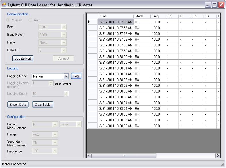 Using the Keysight GUI Data Logger Figure 13 Logging panel with Manual selected 2 Click Start to log a single measurement. The logged data will be displayed in the measurements table.