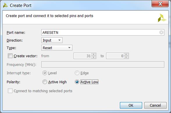 select Create Port and set up as shown below: To add the Reset Port,