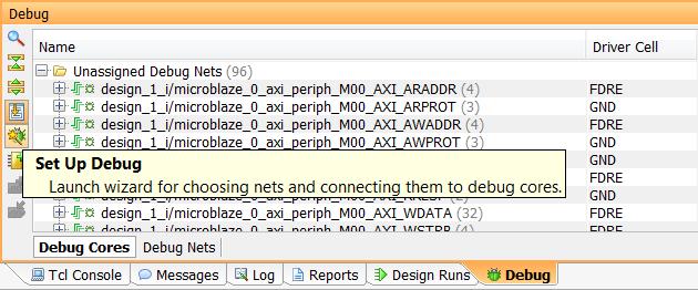 Use the Set up Debug wizard to add the ILA debug core to the design: Note: Some of the nets clock domain will be undefined: To address this, right click