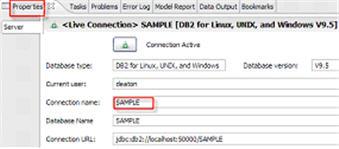 View the properties for the SAMPLE connection. Figure 49. Verify connection Edit connection properties 1.