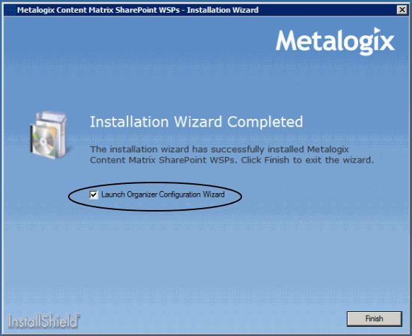 This will automatically start the Organizer installation wizard. You will be returned to the Content Matrix Installation Wizard. 7.