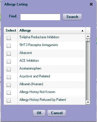 Figure 3-4 Allergy List If a patient has a history of latex sensitivity, place a check in the Latex Sensitive? checkbox.