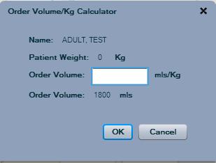 Figure 4-6 Order Volume/Kg Calculator The 24 Hour Order Volume/Kg calculator allows you to calculate a TPN order volume by entering the patient s total daily fluid requirement and subtracting any
