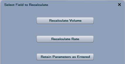 In the flow rate field, change the rate to 0 ml/hr. Press the tab key. You will once again be prompted to recalculate the volume, rate, or retain parameters as entered.