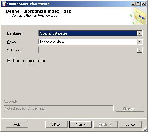 Reorganize Index Task The Reorganize Index task reorganizes indexes in SQL Server database tables and views.