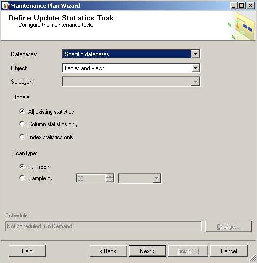 Update Statistics Task The Update Statistics task updates information about the distribution of key values for one or more statistics groups (collections) in the specified table or indexed view.