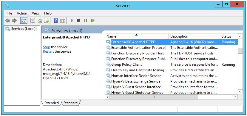 On Windows, you can use the Services applet to check the status of the ApacheHTTPD service.
